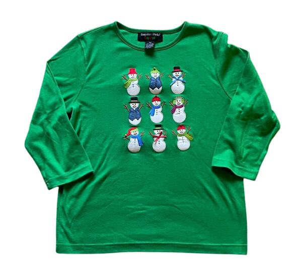 Hampshire Studio Tops - Snowman 3/4 Shirt Hampshire Studio SNOW Holiday Shirt Size Petite Medium